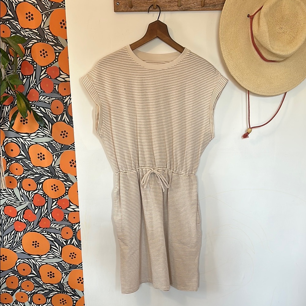 A New Day Striped Mini Dress - Cream and Tan with Pockets